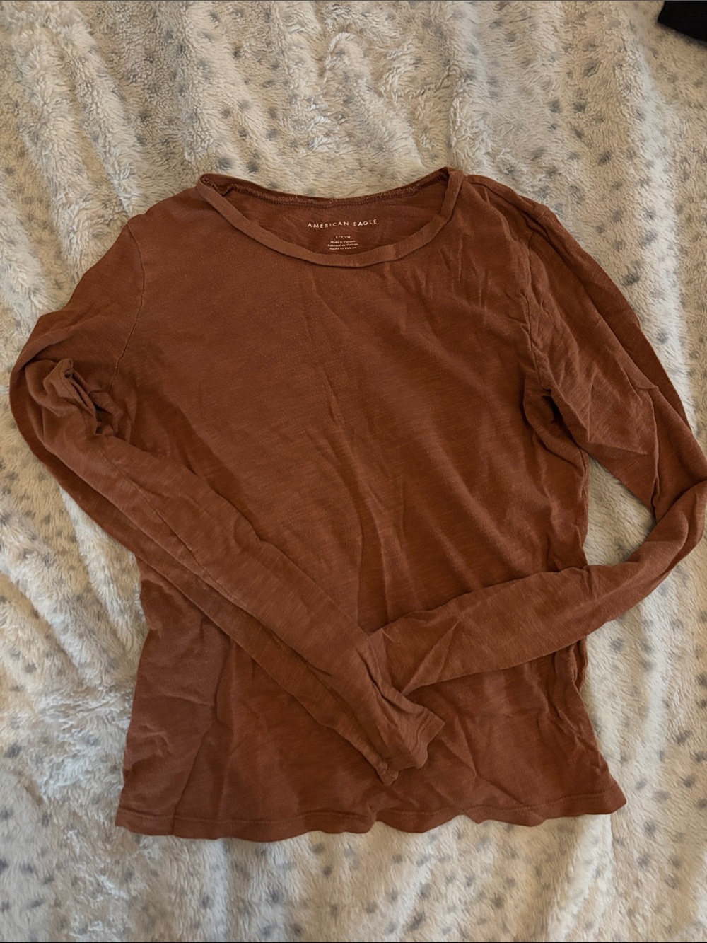 American Eagle Outfitters Women's Long Sleeve Crewneck Top - Burnt Brown
